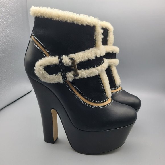 Dsquared women Ankle Boot heel platform black leather faux fur Size 9 39 new - Picture 4 of 12